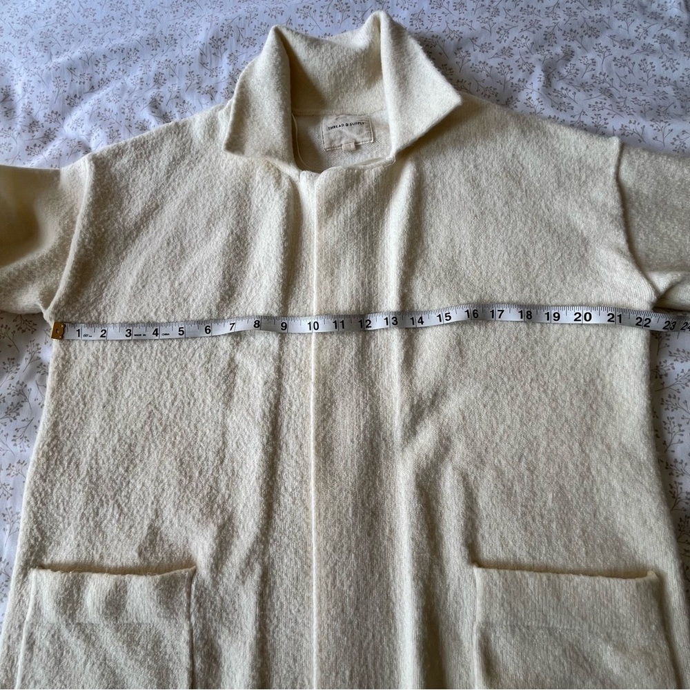 Thread & Supply Cream Women's Oversized Open Front Sweater Cardigan Coat Pockets - Picture 4 of 8
